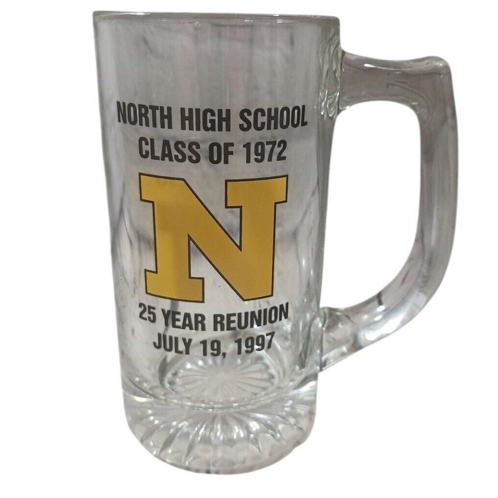 North High School Class 1972 Reunion Glass Mug Stein 25 Year 1997 Youngstown OH